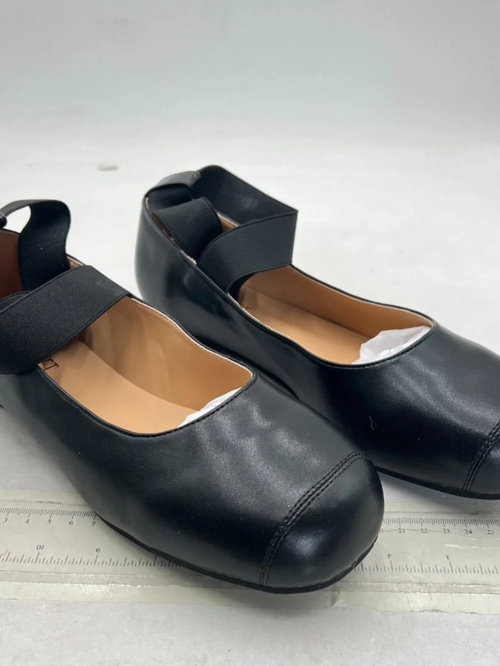 miss left Black Stretchy Crisscross Strap Ballerina Flats Closed Toe Shoe